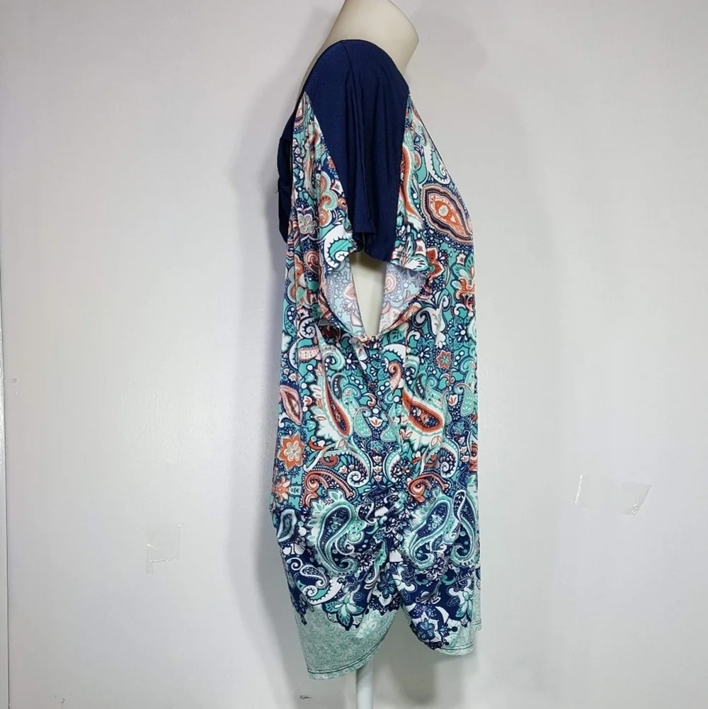 Orange and Blue Relaxed Dolman Sleeve Blouse - Picture 6 of 6